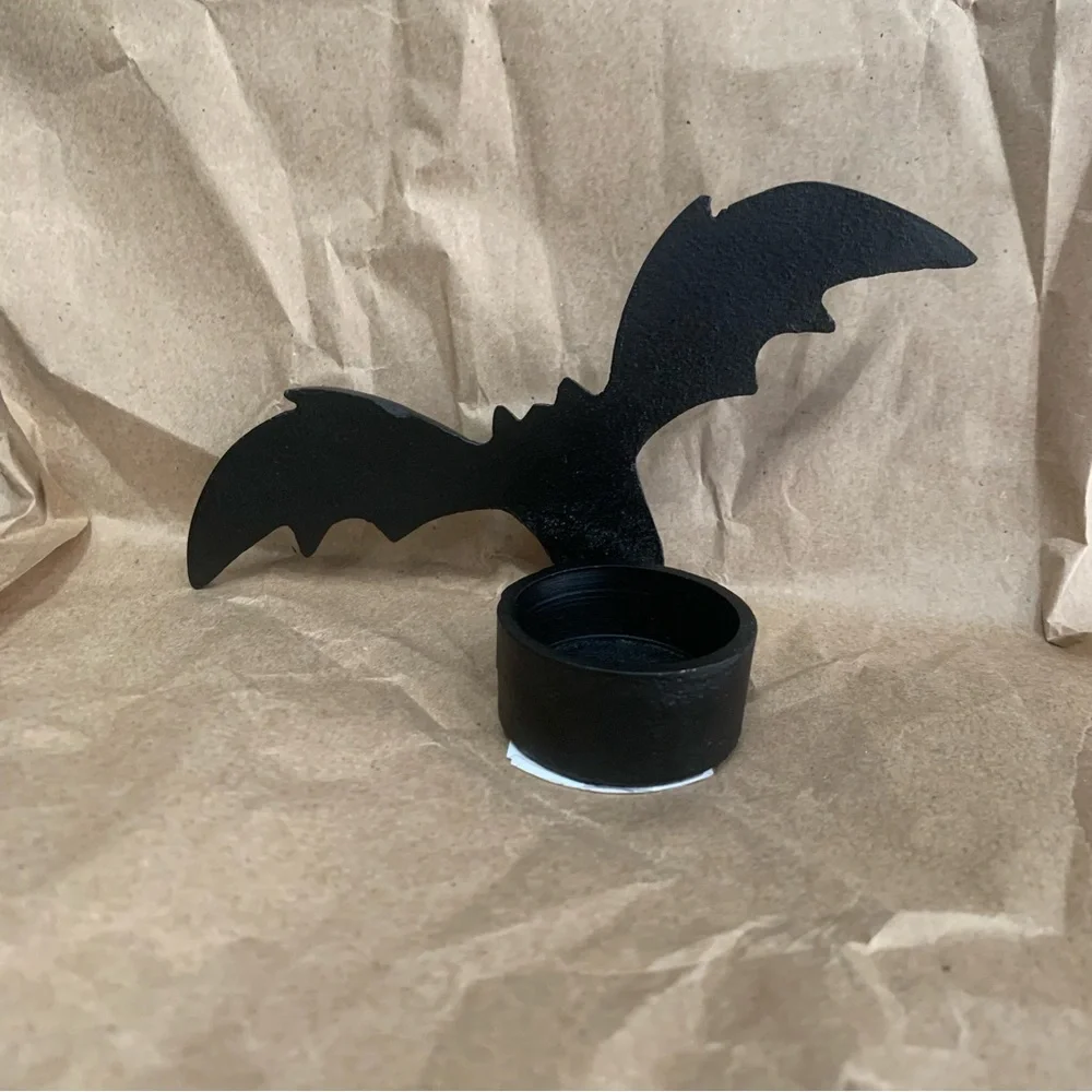 Crate & Barrel Dracula Bat Tea Light Candle Holder Black Cast Iron Handcrafted
